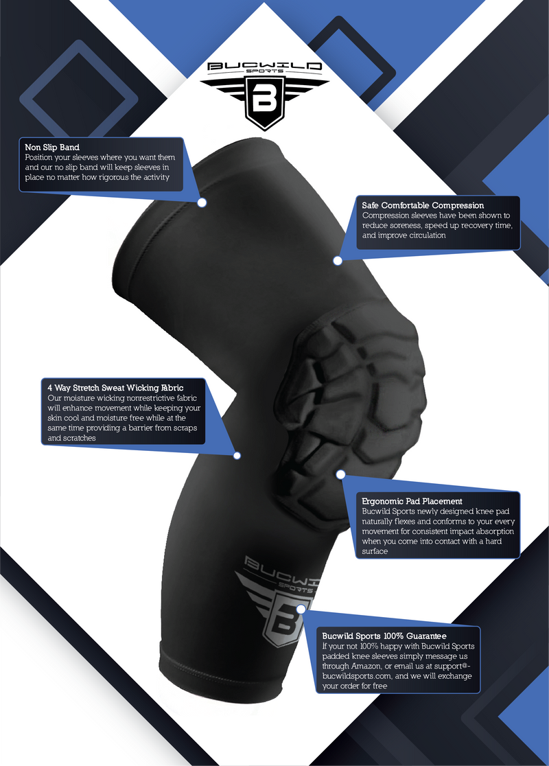 Compression Knee Pads - Padded Leg Sleeves (1 Pair) - Navy Blue