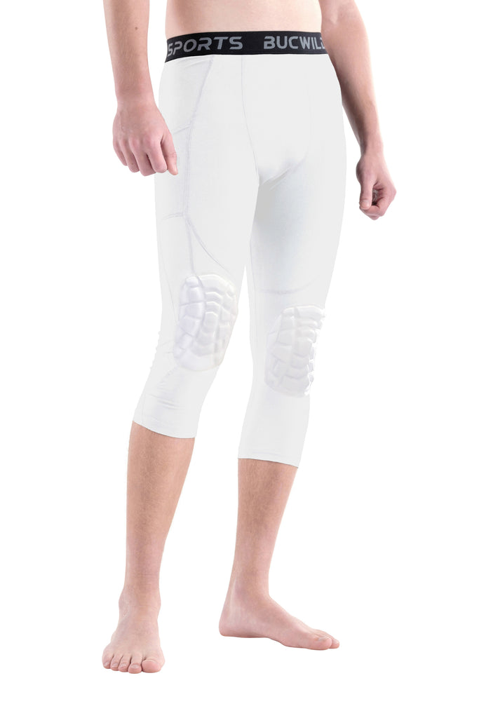 White Coolomg Compression Pants Basketball Leggings Knee Padded