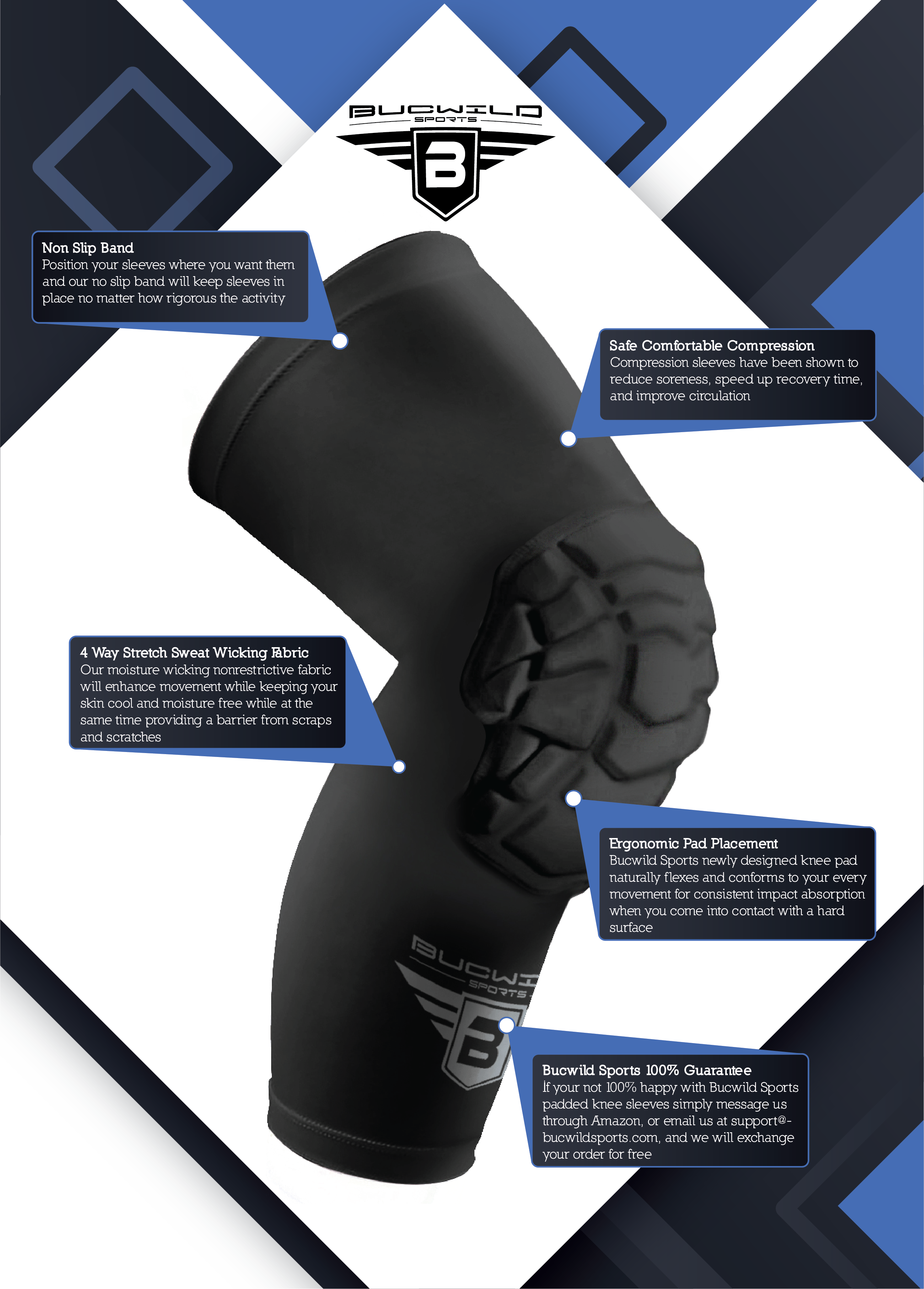 Padded Knee Sleeves for Youth & Adult Basketball Wrestling Football