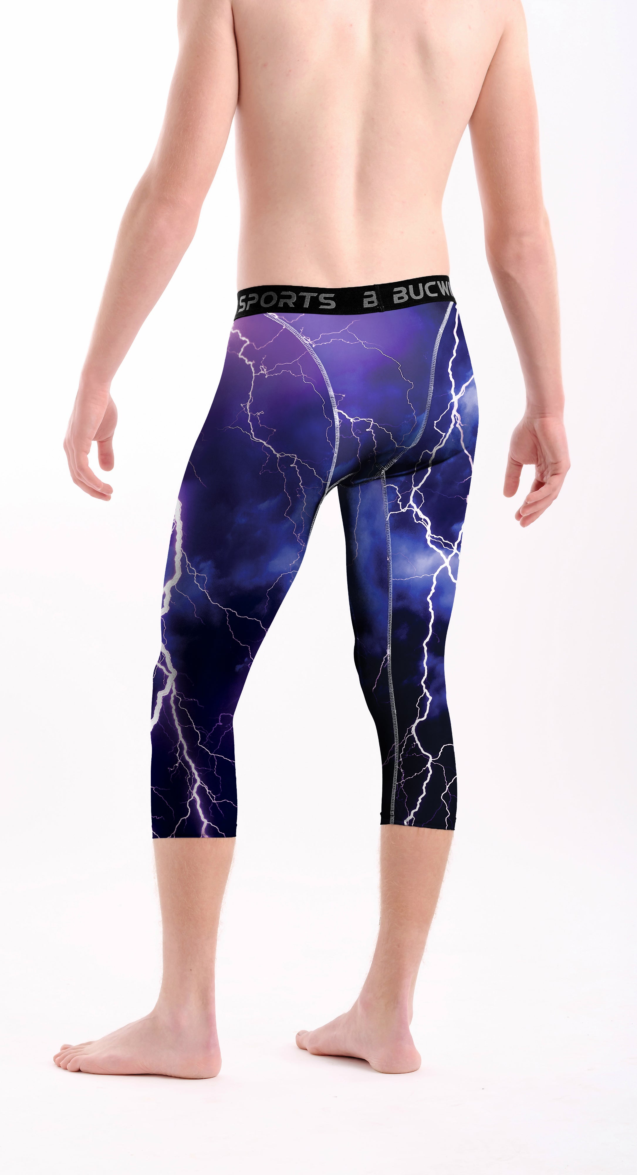 3/4 Compression Pants/Tights - Blue Purple Lightning