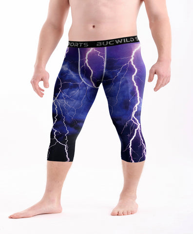 3/4 Compression Pants/Tights - Blue Purple Lightning
