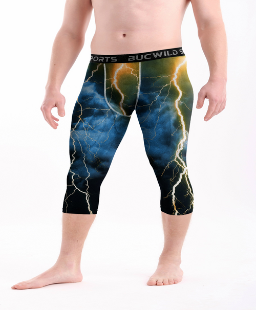 3/4 Compression Pants/Tights - Light Blue Lightning