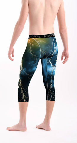 3/4 Compression Pants/Tights - Light Blue Lightning