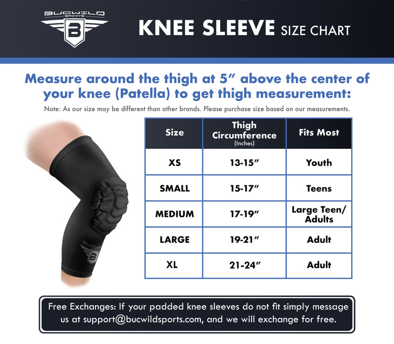 Compression Knee Pads - Padded Leg Sleeves (1 Pair) - Black