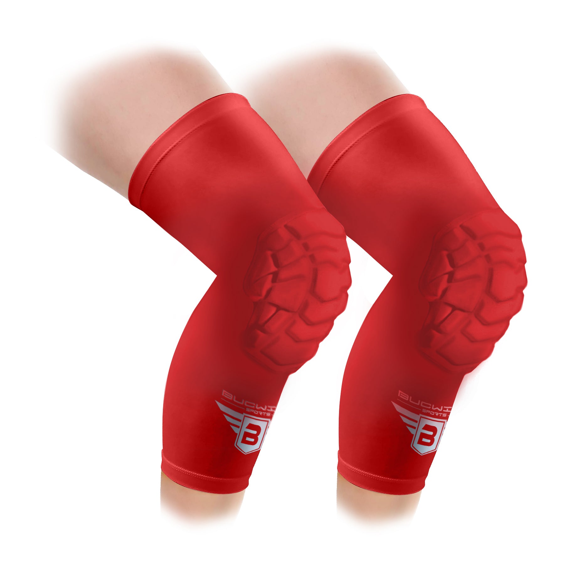 Compression Knee Pads - Padded Leg Sleeves (1 Pair) - Red