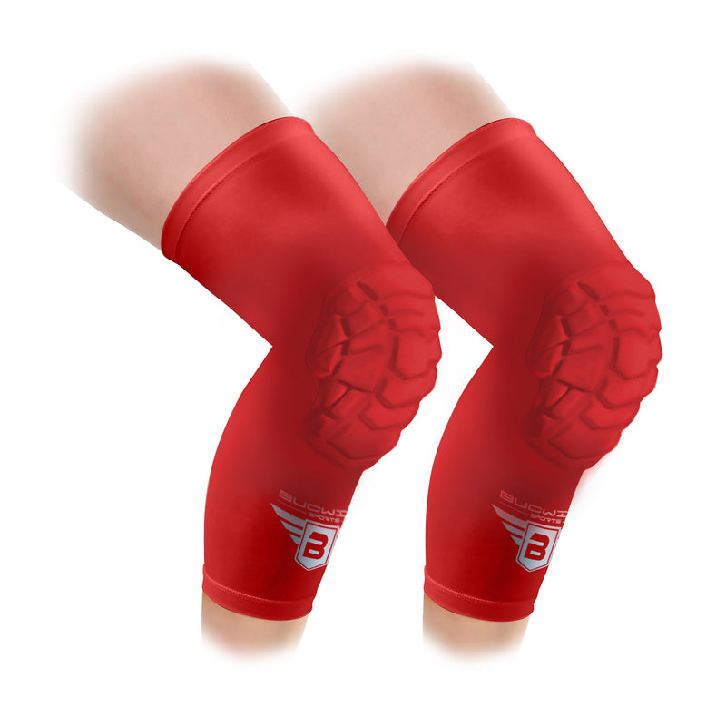 Compression Knee Pads - Padded Leg Sleeves (1 Pair) - Red