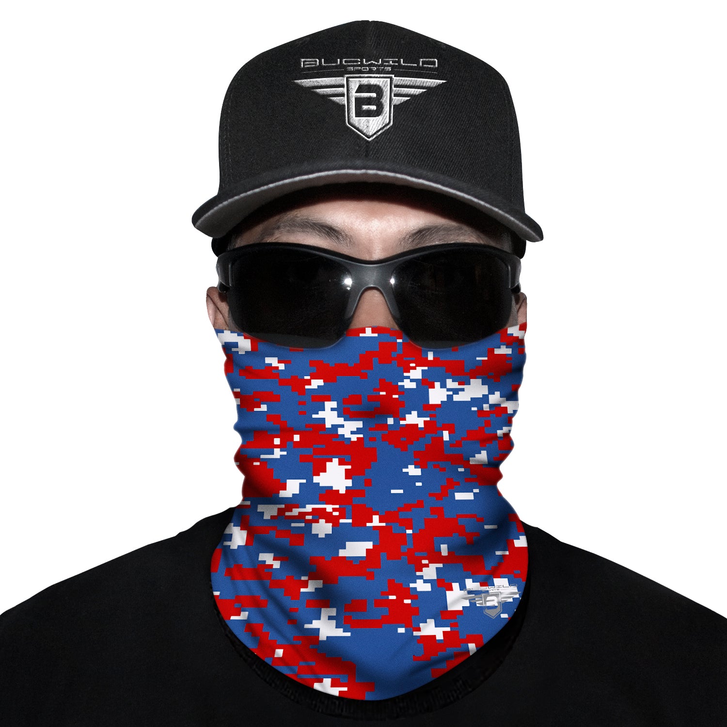 Royal Blue Red Camo Neck Gaiter Face Mask