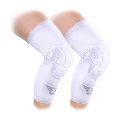 Compression Knee Pads - Padded Leg Sleeves (1 Pair) - White