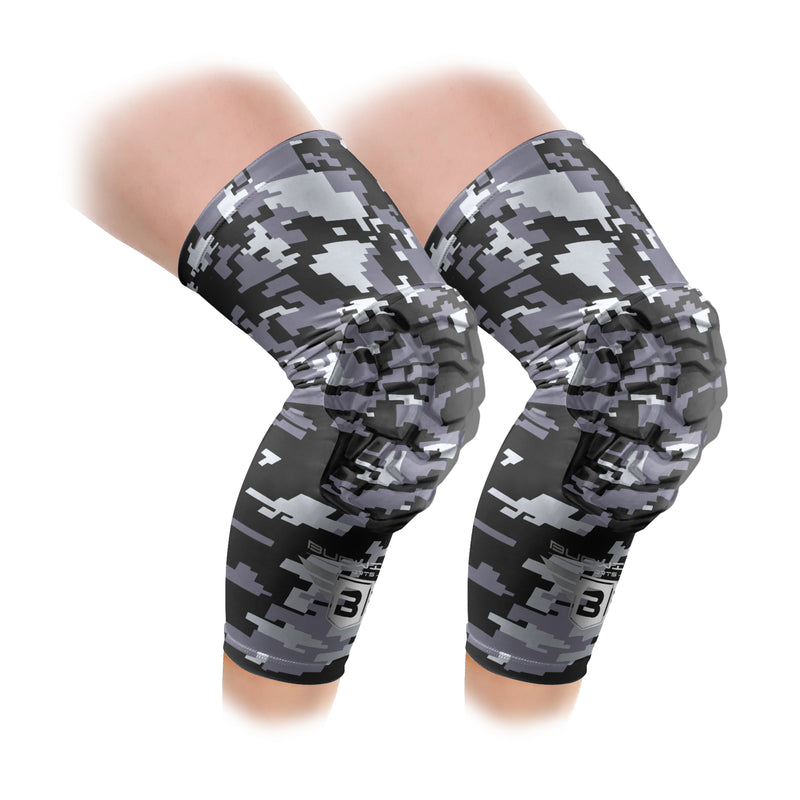 Bucwild Sports Black Digital Camo Padded Compression Knee Pads Leg Sleeves  - Youth & Adult Sizes
