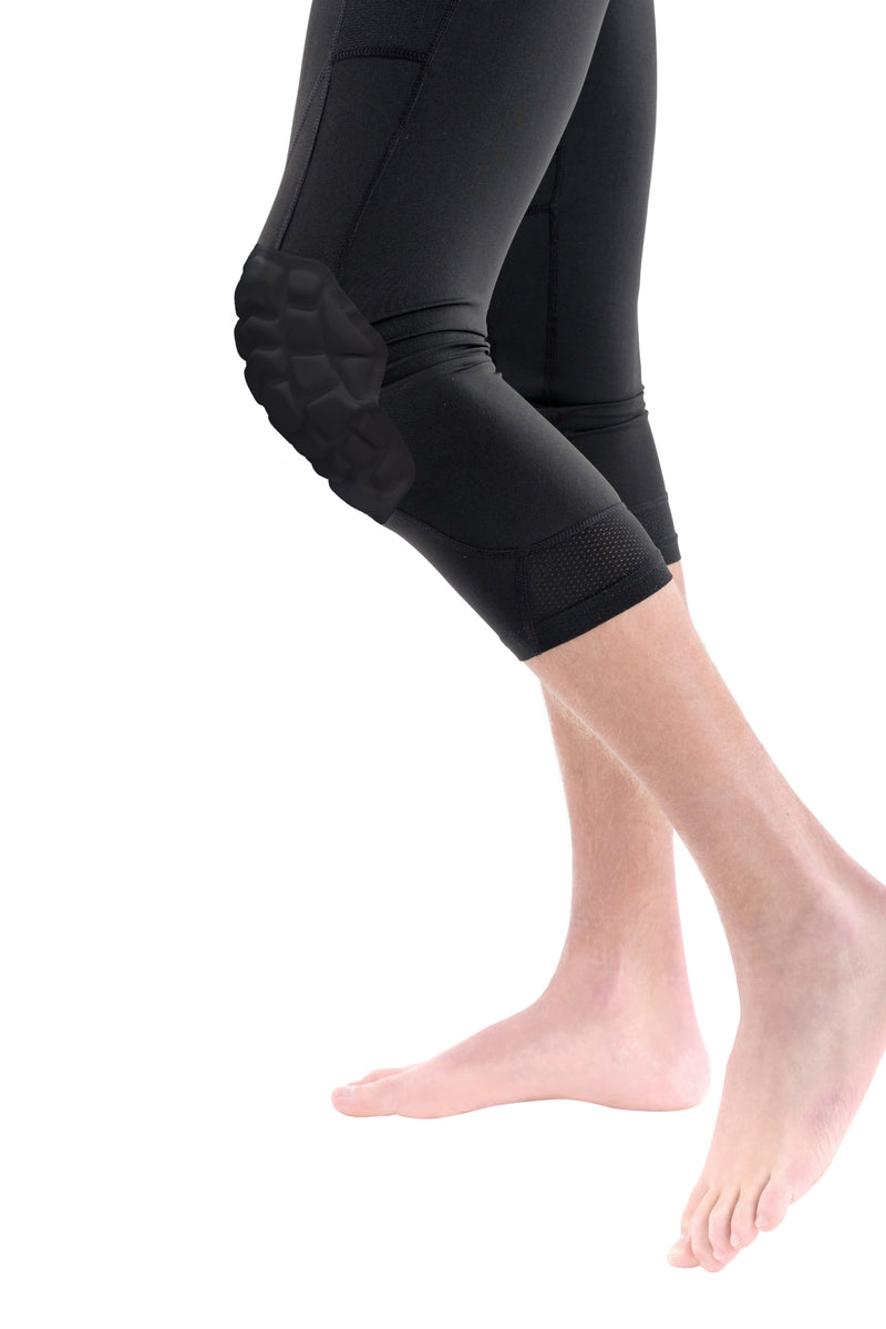 Padded Knee Compression Pants Tights for Basketball Volleyball & All Sports UPF 50+ Small: Fits Waist Sizes 27 - 30” / Black
