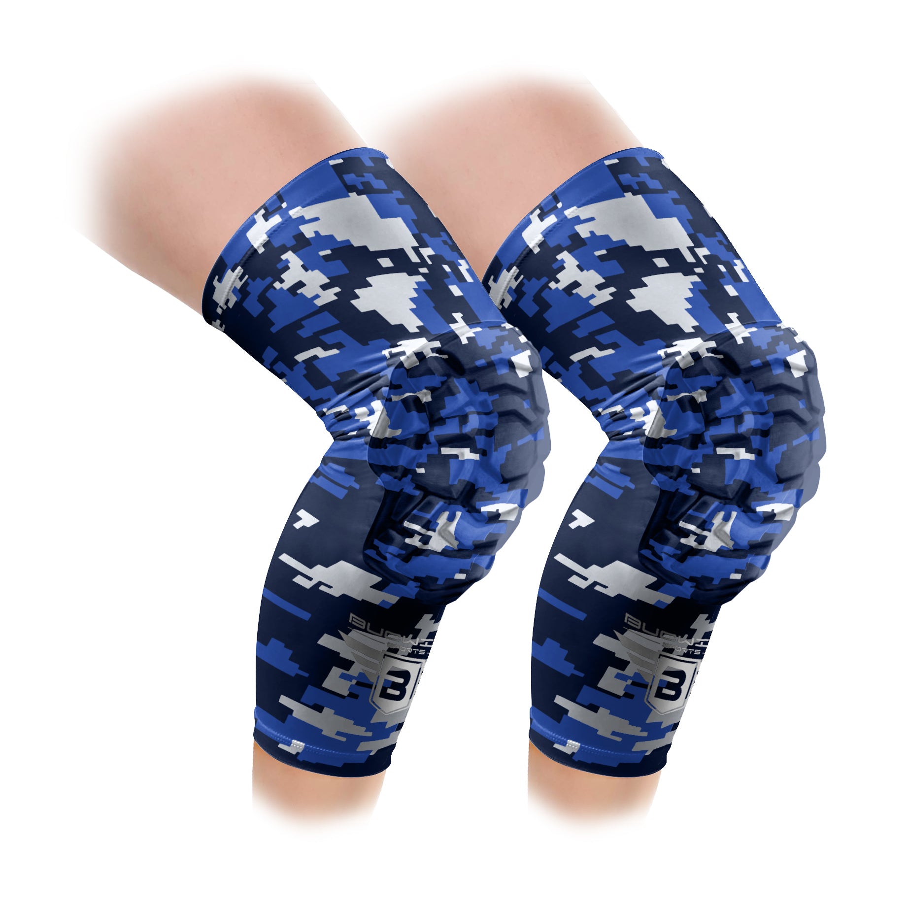 Blue Digital Camo Compression Knee Pads - Padded Leg Sleeves (1 Pair)